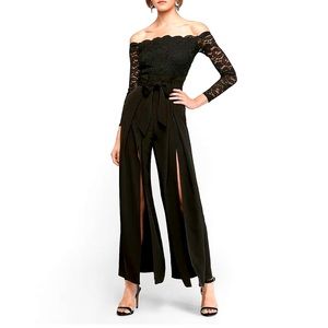 Express Black Lace Off The Shoulder Paperbag Slit Leg Jumpsuit Size Small